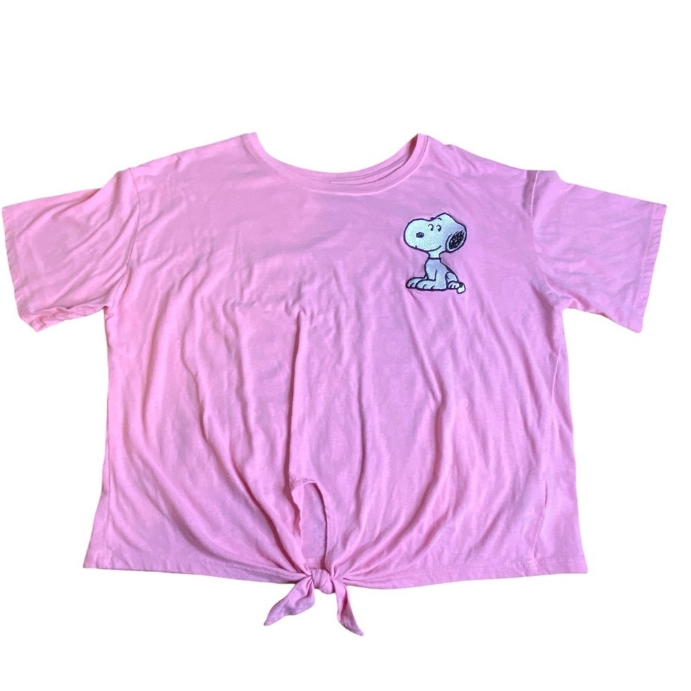 Peanuts Pink Cropped Tie Front T-Shirt Women’s Size XXL - Picture 2 of 9